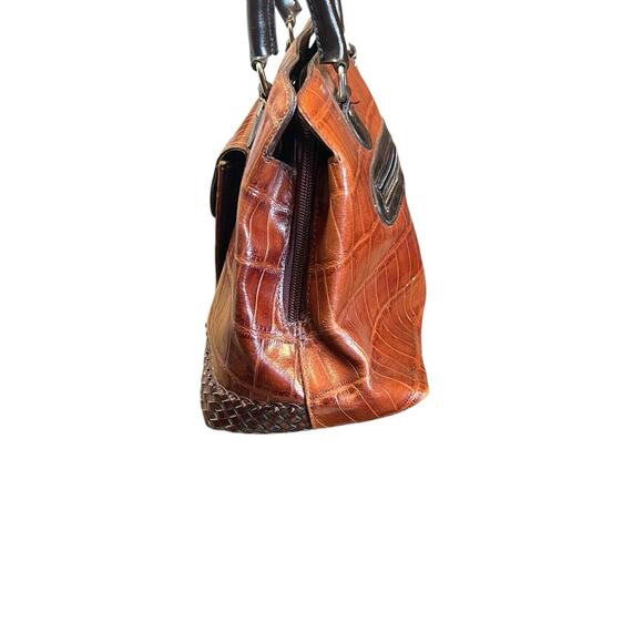 M C Marc Chantel Gator LEATHER Embossed Heart Basket Weave Handbag Purse - Picture 2 of 10